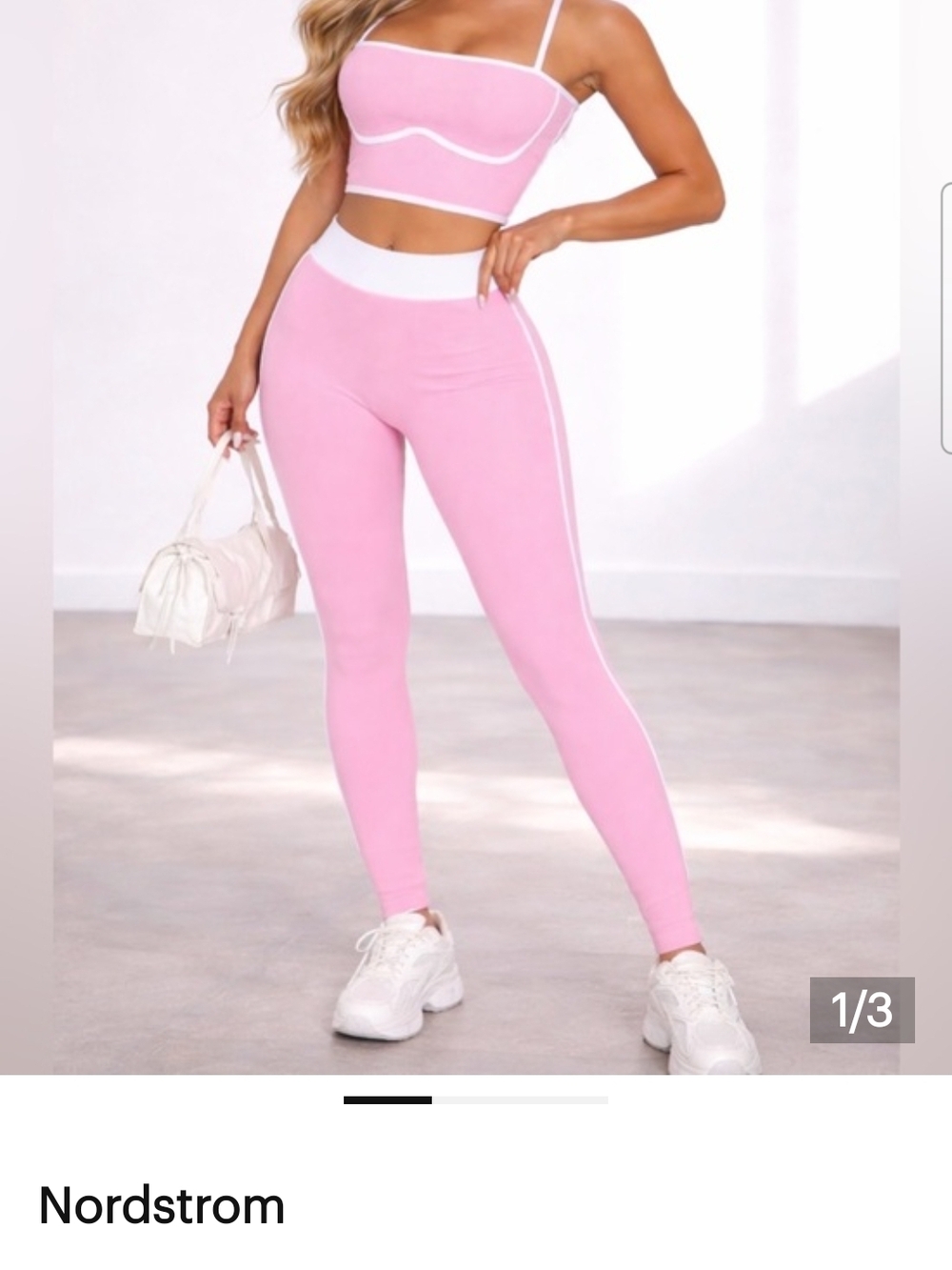 Nordstrom Pink High-Waist Leggings with White Waistband